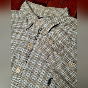 Ralph Lauren Sport Size Large Check Plaid Long Sleeve Brown Button Up Shirt B2